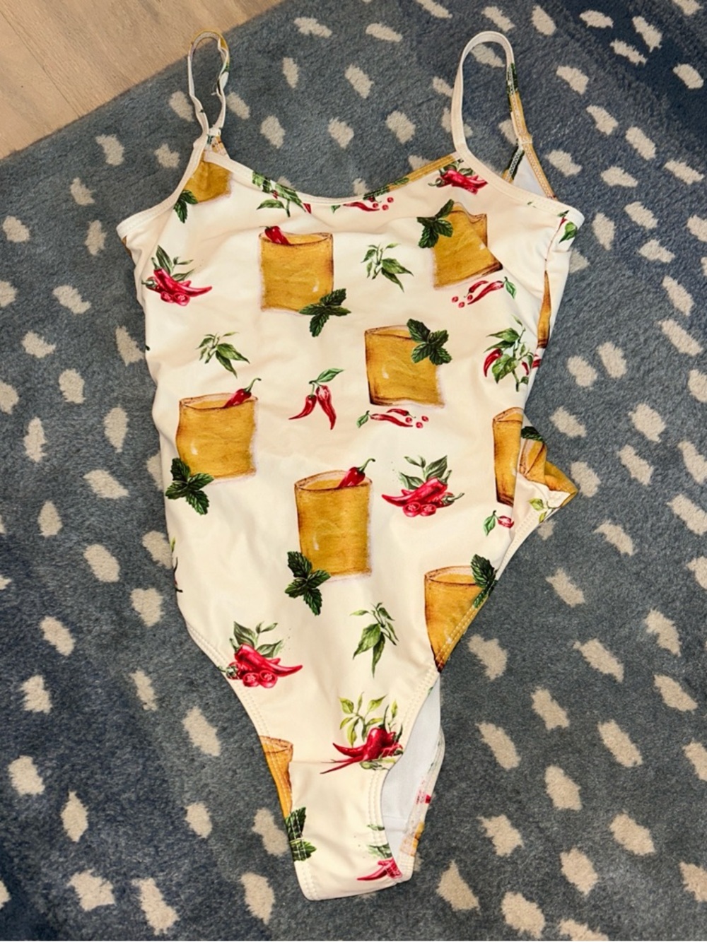 White Cocktail Print One-Piece Swimsuit